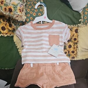 Clou Island Striped Browm and White 0-3 Month Infant Outfit